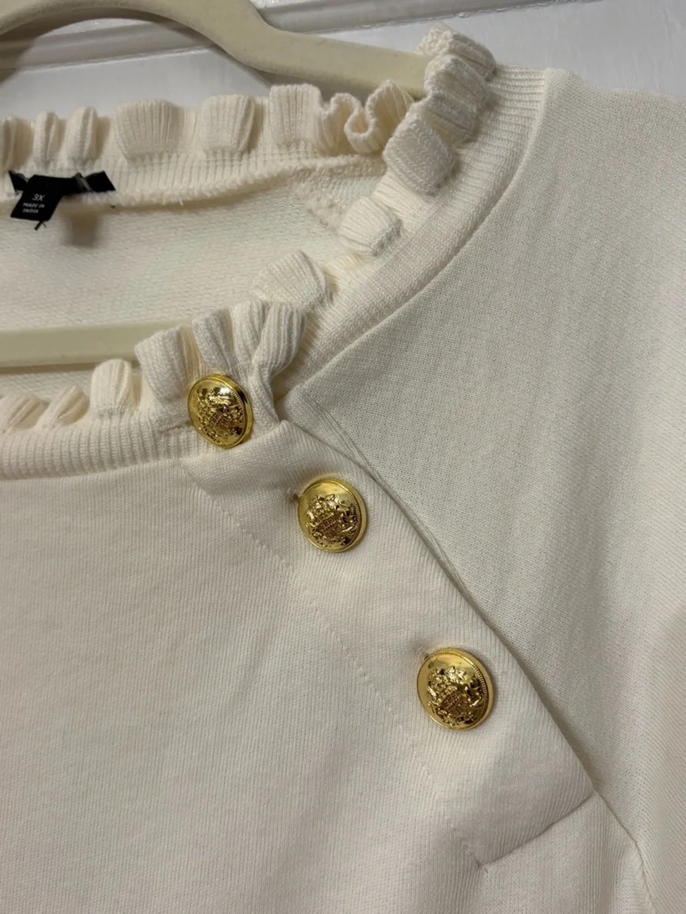 Talbots Plus Cream Ruffle-Neck Pullover - Picture 2 of 3